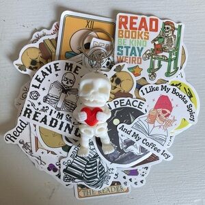 100+ Skeleton Book Lover Reading Stickers & Keychain